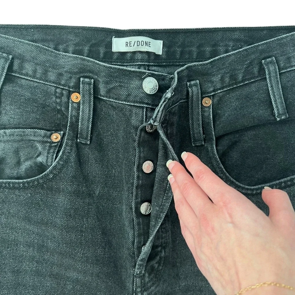 Re/Done Black 80s Peg Leg Hidden Button Fly Tapered Leg Jeans Black Wash SZ 28